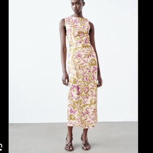 ZARA FLORALS PRINT CUT OUT MIDI DRESS - SIZE M - BRAND NEW WITH TAG